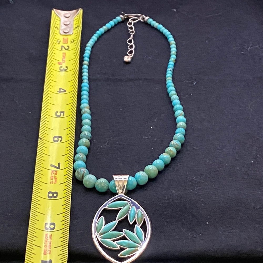 Jay King Turquoise Beaded Necklace W/Sterling inlay Pendant & earring set. - Picture 4 of 6
